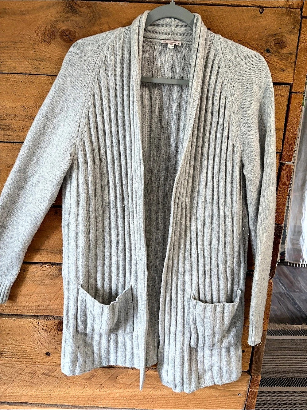 Gap Long Open-Front Cardigan Ribbed Gray Medium
